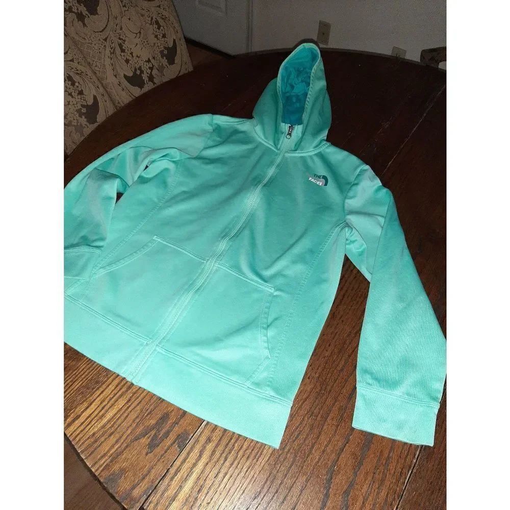 EUC Girl's XL Size 18 Light Greenish Blue North Face Full Zip Pockets Ho…